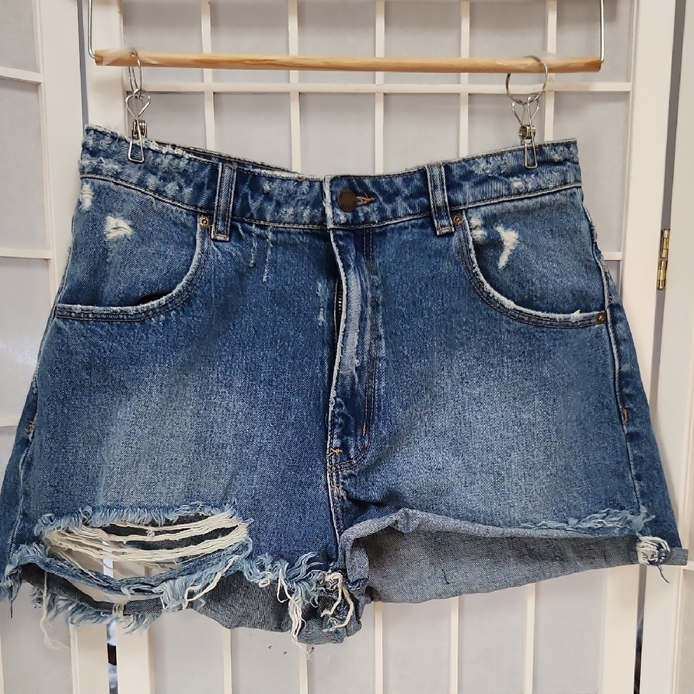 Rolla's Dusters High Rise Slim Distressed Jean Shorts with Raw Hem